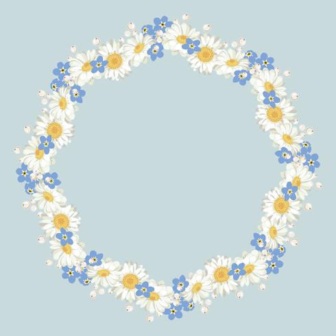 chamomile and forget me-not-flowers pattern on blue background vector