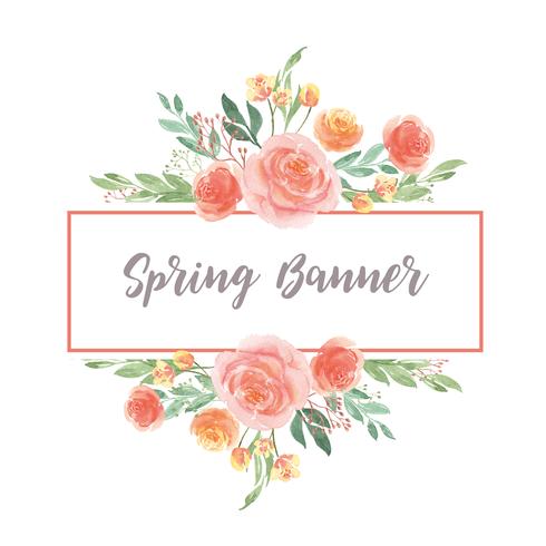 Watercolor florals hand painted with text banner, lush flowers aquarelle vector