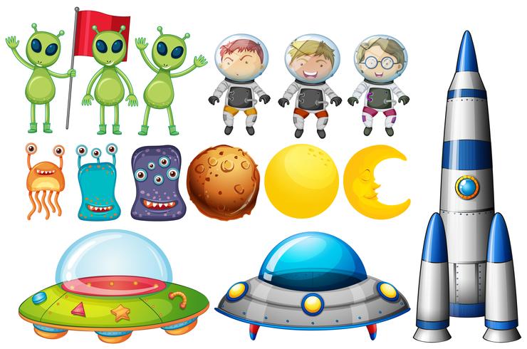 Set of space themed objects vector