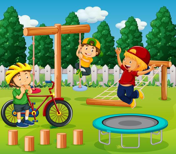 Boys playing at playground vector