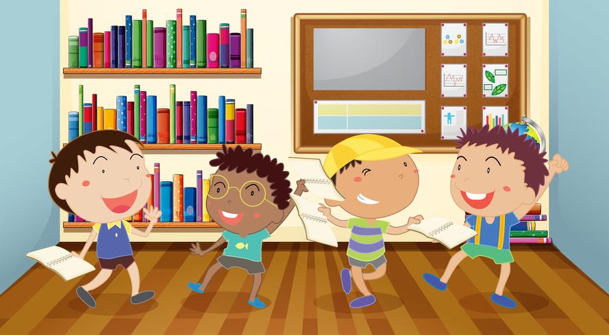 Boys reading books in classroom vector