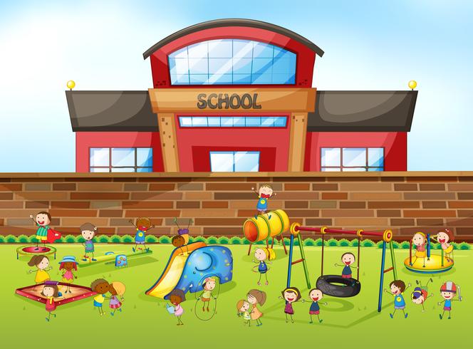 School building and playground vector