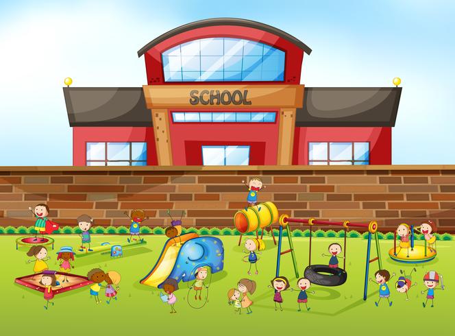 School building and playground vector