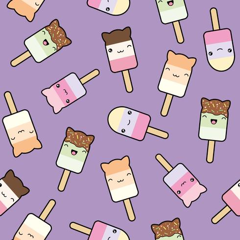 Cute kawaii styled ice cream pattern vector