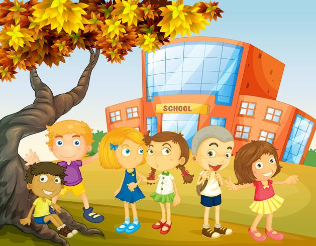 Children hanging out at the school campus vector
