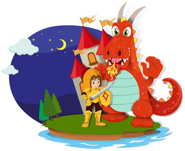 Knight and dragon on the island vector