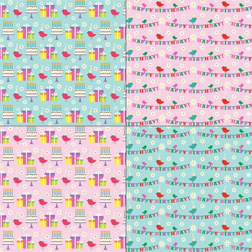 pink and blue Birthday patterns with cute birds vector
