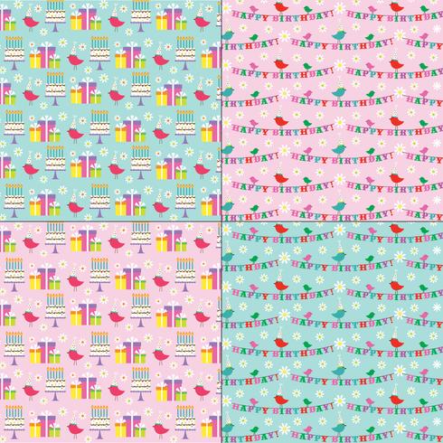 pink and blue Birthday patterns with cute birds vector