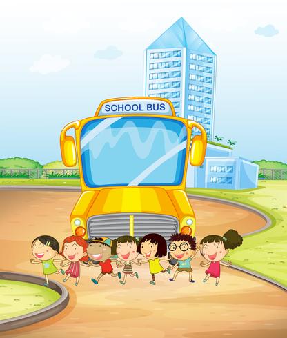 Children and school bus vector