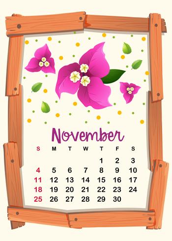 Plantilla de calendario para noviembre vector