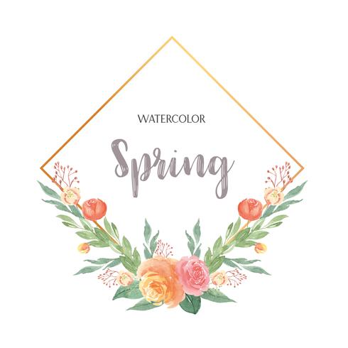 Watercolor florals hand painted with text wreaths frame border, lush flowers aquarelle isolated on white background. Design flowers decor for card, save the date, wedding invitation cards, poster, banner design.? vector