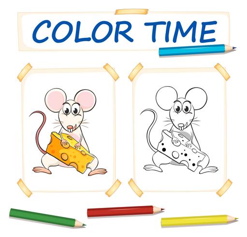 Coloring template with cute mouse vector