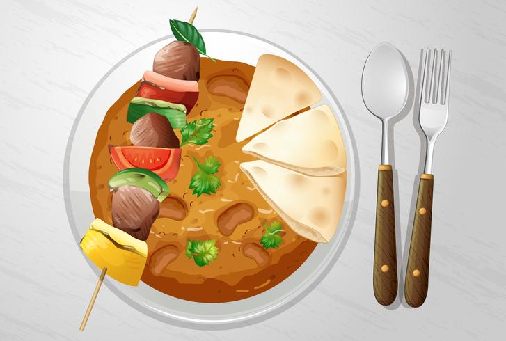 Curry Indio Picante Con Kebab vector