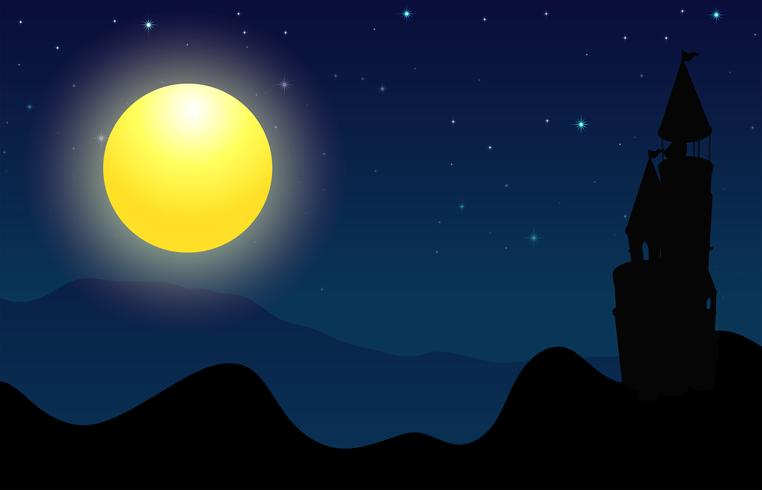 Silhouette scene of castle on fullmoon night vector