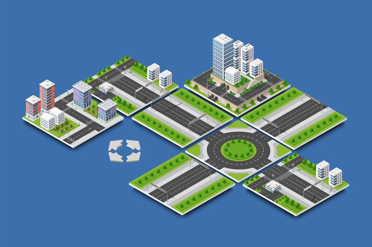 City isometric concept of urban infrastructure business vector