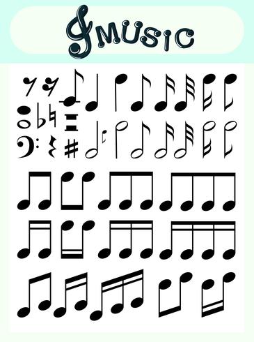 Diferentes notas musicales en cartel. vector