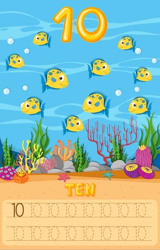 Ten fish underwater worksheet vector