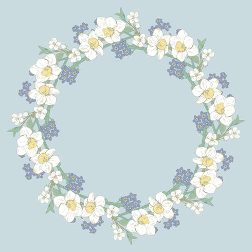Floral round pattern on blue background. Vector illustration
