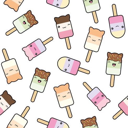 Cute kawaii styled ice cream pattern vector