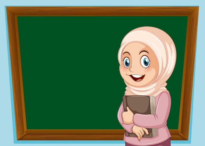 A muslim girl and blackboard banner vector