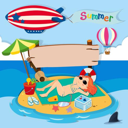 Summer theme with girl on island vector