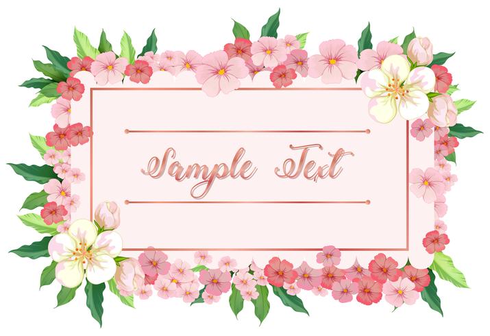 Card template with pink flowers around border vector