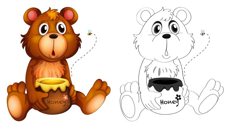 Animal outline for bear with honey vector