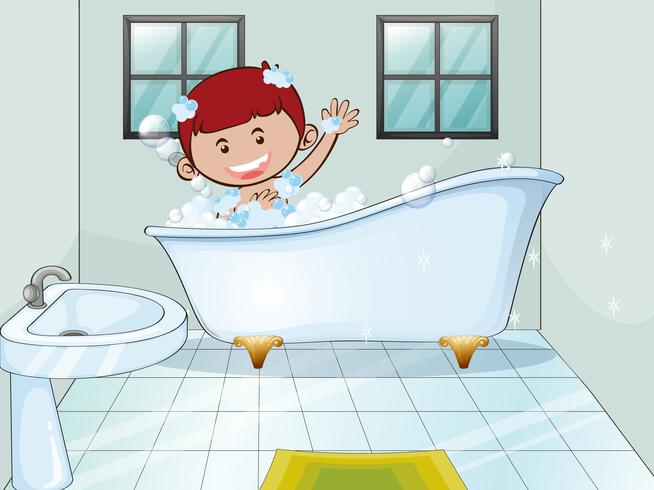 Boy taking bubble bath alone vector