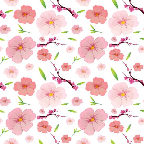 Pink hibiscus and sakura seamless background vector