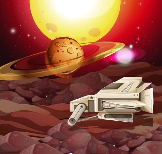 Background scene with spaceship on planet vector