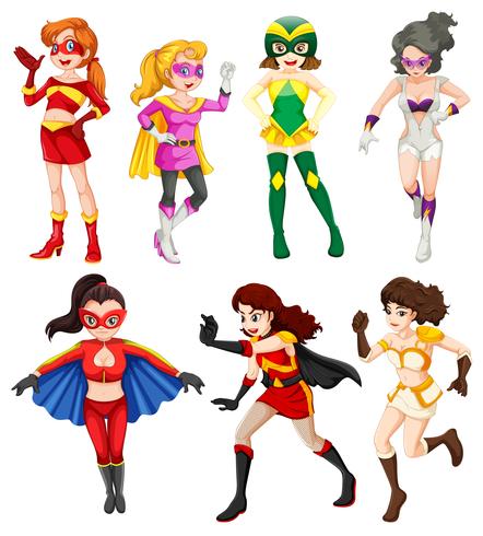 Seven female superheroes vector