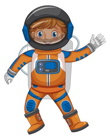 Niño en traje de astronauta sobre fondo blanco vector