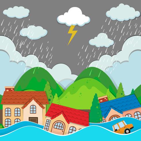 Una ciudad urbana bajo inundación. vector