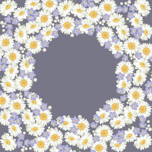 chamomile and forget me-not-flowers pattern on blue background vector