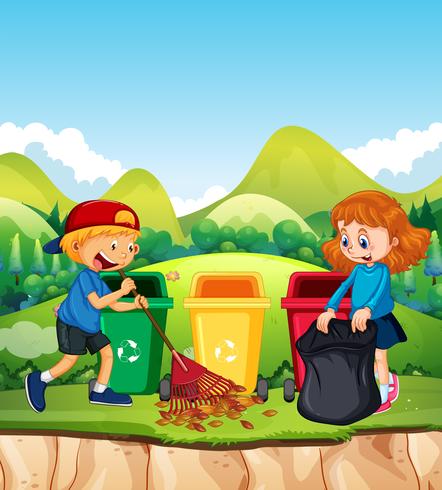 Kids Cleaning Leaf in the Park vector