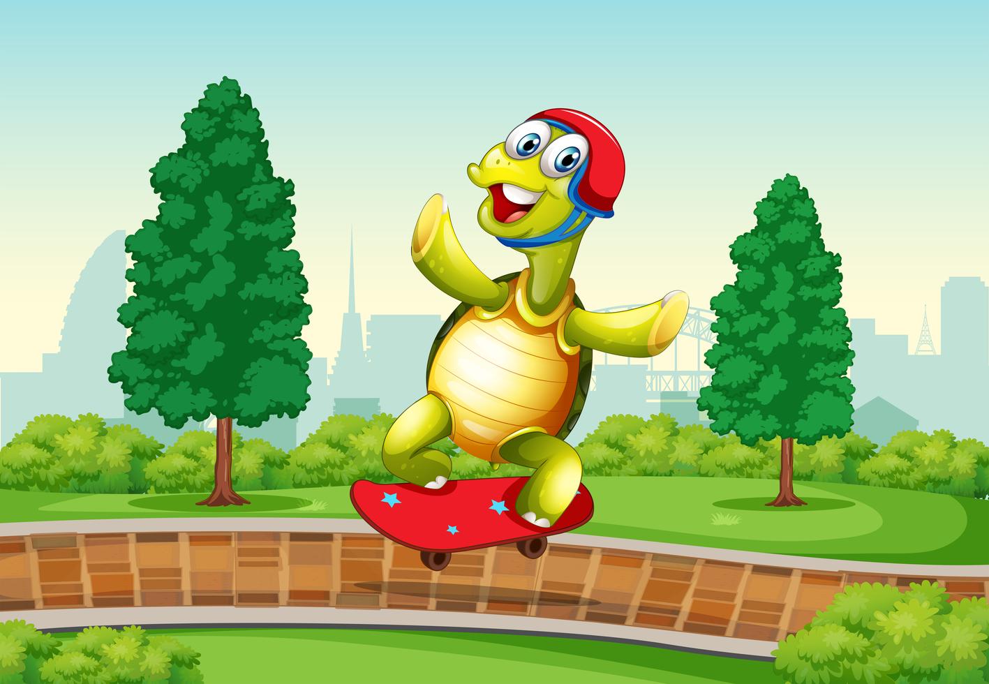 Turtle playing skateboard in the park 362273 Vector Art at Vecteezy