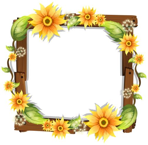 Beautiful Sunflower on Wooden Frame vector