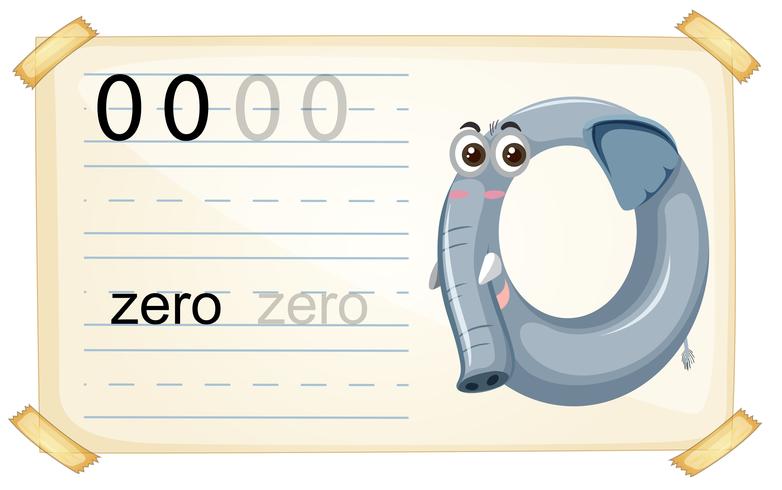 Elephant zero number worksheet vector