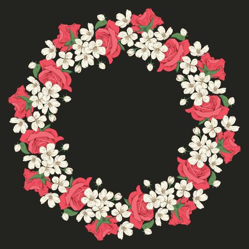 Floral round pattern on black background. Vector illustration