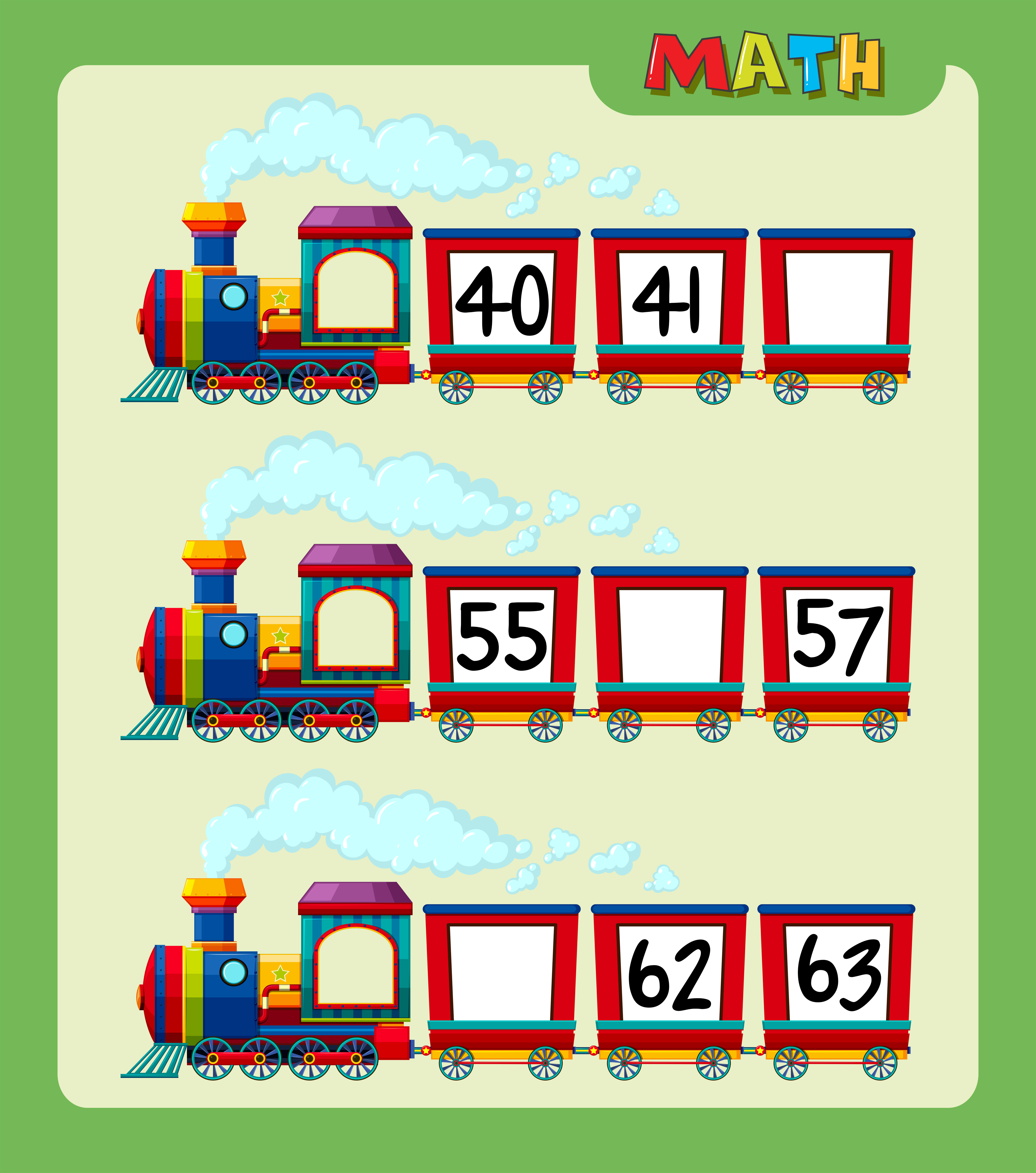 math worksheet with counting numbers on train 362325