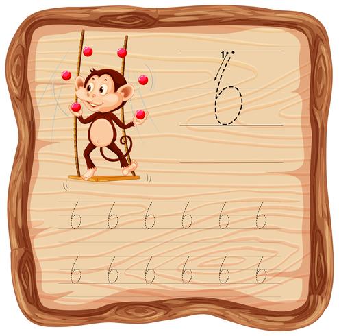 Number six tracing worksheets vector