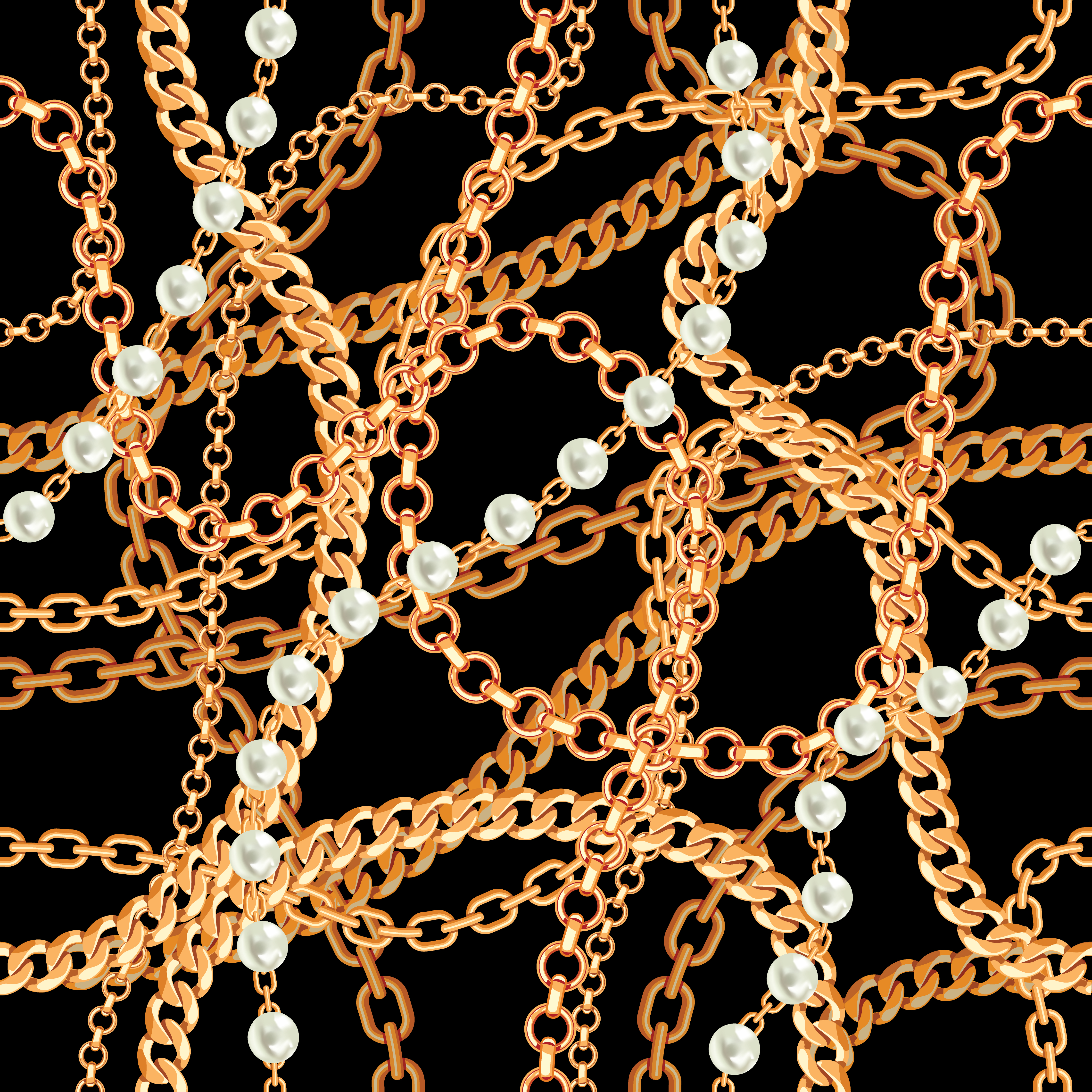 Seamless pattern background with pears and chains golden metallic