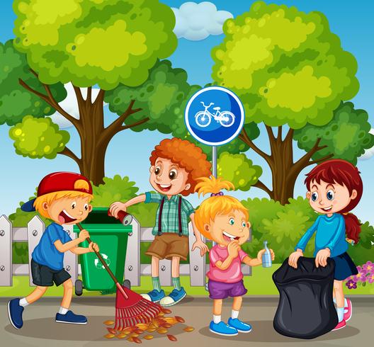 Good Kids are Cleaning Park vector