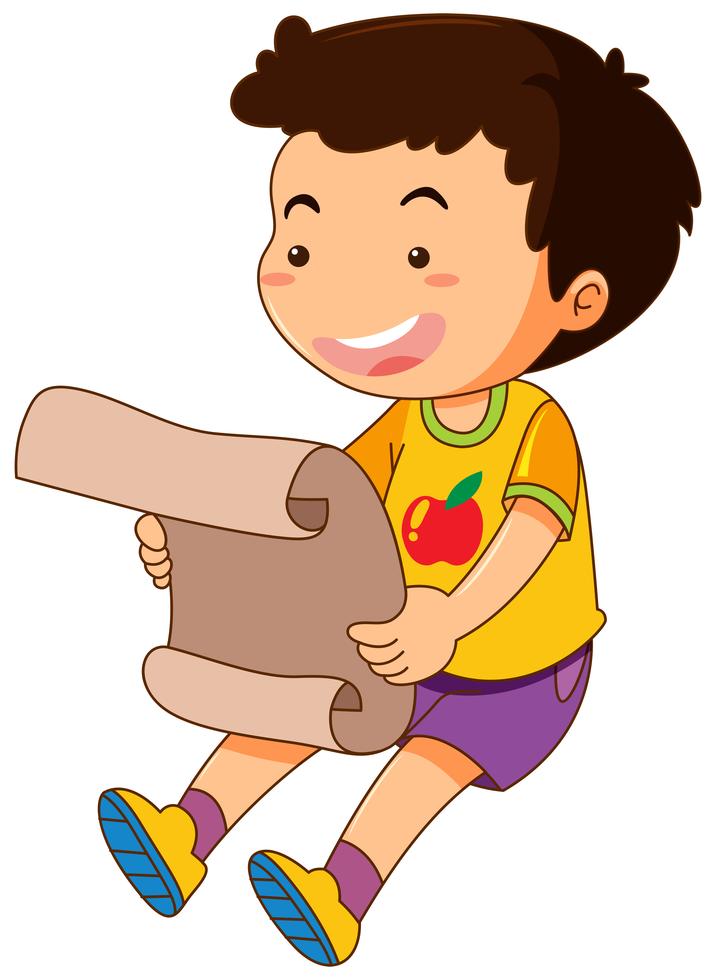 Happy boy reading paper 362376 Vector Art at Vecteezy