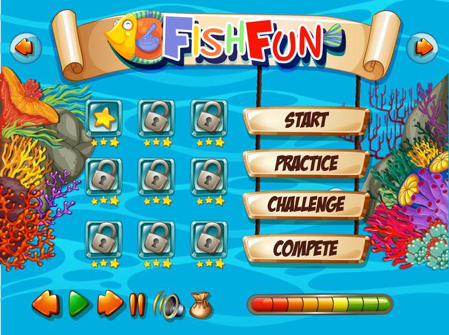 Plantilla de juego de peces bajo el agua vector