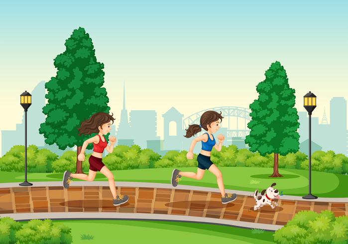 Woman running at the park vector