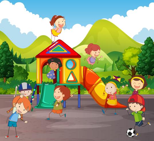 Many children playing in playground  vector