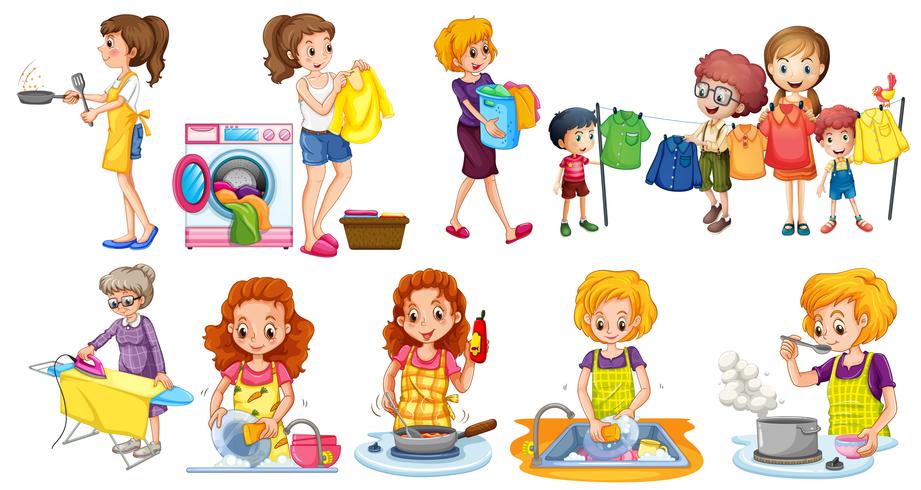 People doing different houseworks vector