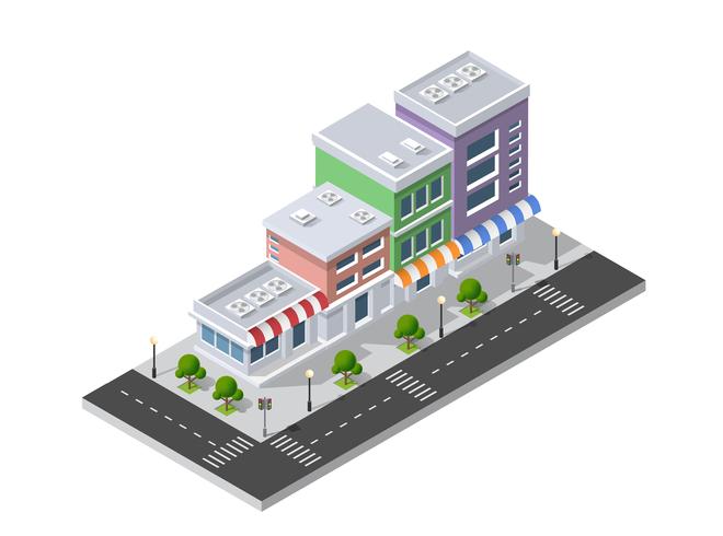 District of the city street houses Isometric vector