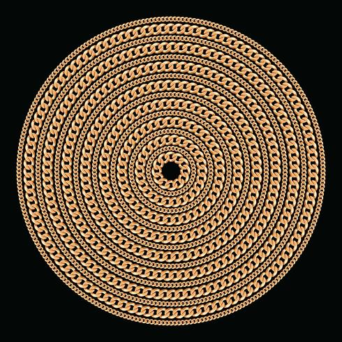 Round pattern made with golden chains. On black. Vector illustration
